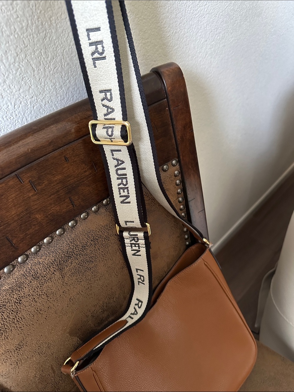 Ralph Lauren Cognac Leather Crossbody with Branded Canvas Strap - Picture 7 of 14